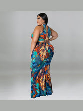 Load image into Gallery viewer, Plus Size Women Double Wear Leaf Print Sleeveless Mermaid Bodycon Maxi Dresses LoveAdora