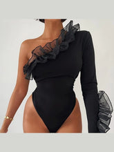 Load image into Gallery viewer, Patchwork Mesh One Shoulder Women Bodysuit Bodysuits LoveAdora