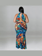 Load image into Gallery viewer, Plus Size Women Double Wear Leaf Print Sleeveless Mermaid Bodycon Maxi Dresses LoveAdora