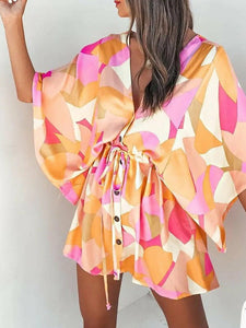 Summer Casual Loose Print Mini Dress Women's 2022 Fashion V-neck Dresses LoveAdora