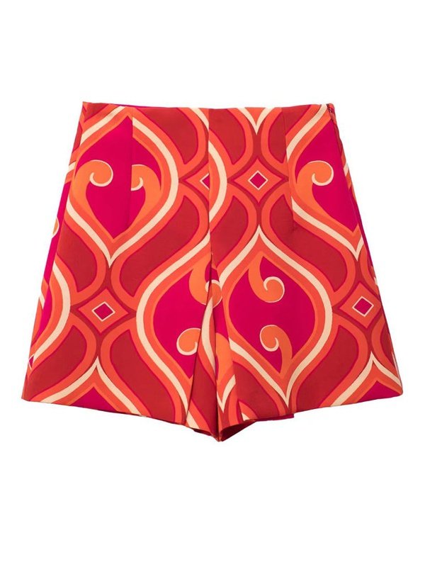 Geometric Crop Top Print High Waist Shorts Pleated Bermuda Shorts