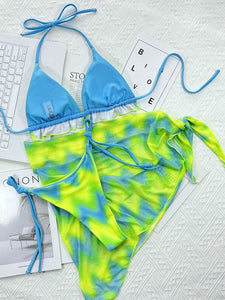 Tie Dye Halter Ruffled Bikini Female Micro Swimsuit 3 Pieces Women's Clothing LoveAdora
