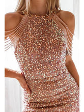 Load image into Gallery viewer, Hanging Neck Sexy Crystal Tassel Bag Hip Sequin Dress Dresses LoveAdora