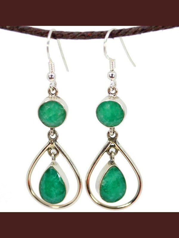 Round and Pear Shaped Green Quartz Danglers Earrings LoveAdora