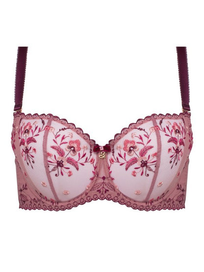 Sheer Mesh Embroidered Balconette Bra Viola Balcony Bra LoveAdora