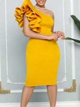 Load image into Gallery viewer, One Shoulderr Ruffles Bodycon Midi Dress Elegant Evening Party Dress Dresses LoveAdora