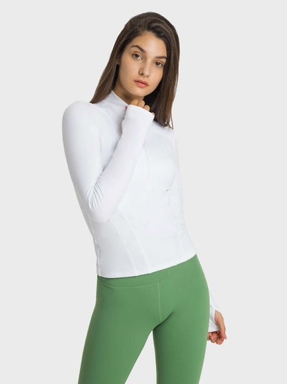 Half Zip Thumbhole Sleeve Sports Top Activewear LoveAdora