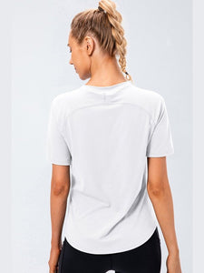 Curved Hem Raglan Sleeve Athletic T-Shirt Activewear LoveAdora