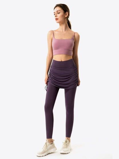 Drawstring Ruched Faux Layered Yoga Leggings Activewear LoveAdora