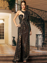 Load image into Gallery viewer, Sequin One-Sleeve Front Split Dress Evening Gown LoveAdora