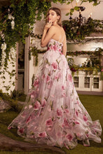 Load image into Gallery viewer, Portrait Of A Rose Printed Organza Side Slit Open Back Long Prom Dress CDA1035-2