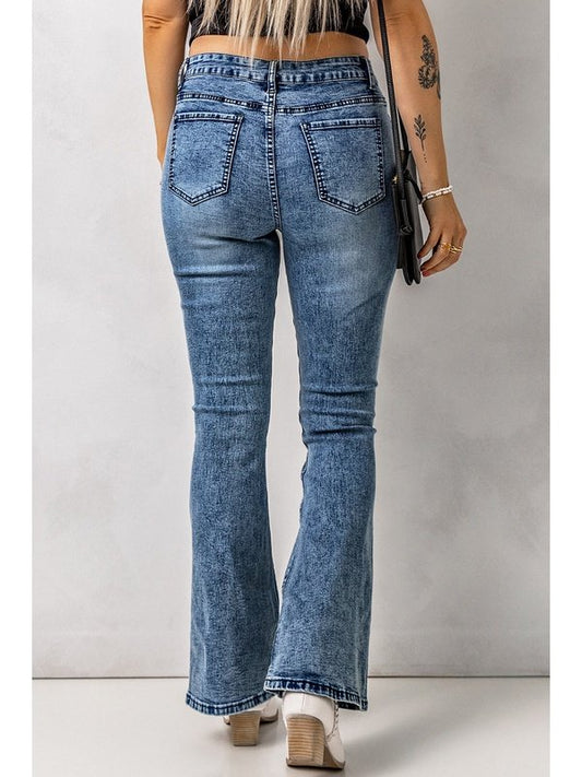 Vintage Wash Flare Jeans with Pockets