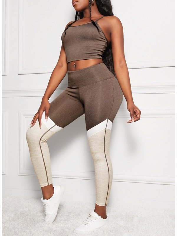 Crisscross Sports Cami and Color Block Leggings Set Activewear LoveAdora