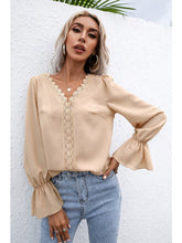 Load image into Gallery viewer, Lace Trim Flounce Sleeve Blouse Tops LoveAdora