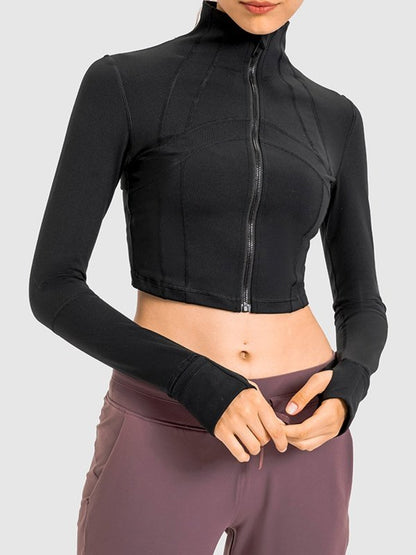 Zip Front Cropped Sports Jacket Activewear LoveAdora