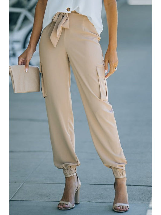 Tied High Waist Cargo Joggers Pants LoveAdora