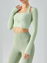 Load image into Gallery viewer, Ribbed Faux Layered Halter Neck Cropped Sports Top Activewear LoveAdora
