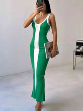 Load image into Gallery viewer, Contrast Wide Strap Slit Midi Dress