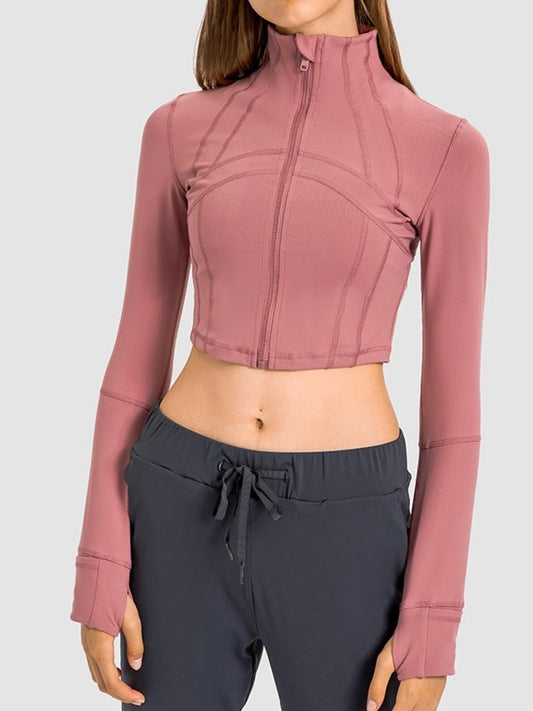 Zip Front Cropped Sports Jacket Activewear LoveAdora