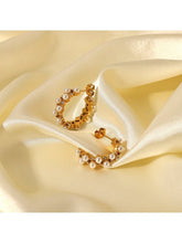 Load image into Gallery viewer, Pearl Rhinestone C-Hoop Earrings Earrings LoveAdora