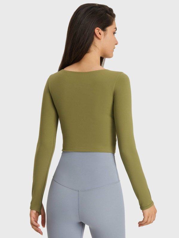 Cutout Long Sleeve Cropped Sports Top Activewear LoveAdora