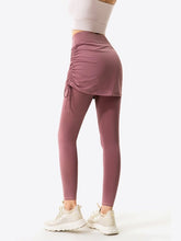 Load image into Gallery viewer, Drawstring Ruched Faux Layered Yoga Leggings Activewear LoveAdora