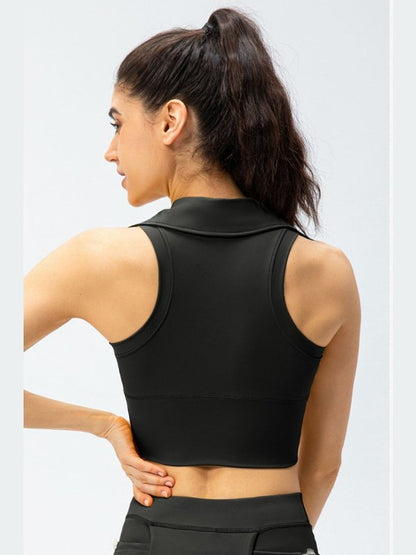 Cropped Collared Yoga Tank Activewear LoveAdora