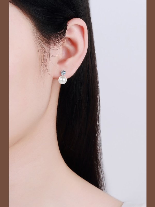 Moissanite Pearl Stud Earrings Earrings LoveAdora