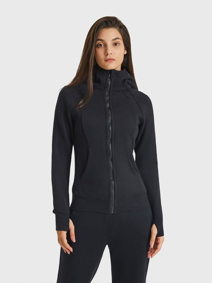 Zip Up Seam Detail Hooded Sports Jacket Activewear LoveAdora