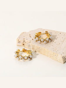 Pearl Rhinestone C-Hoop Earrings Earrings LoveAdora