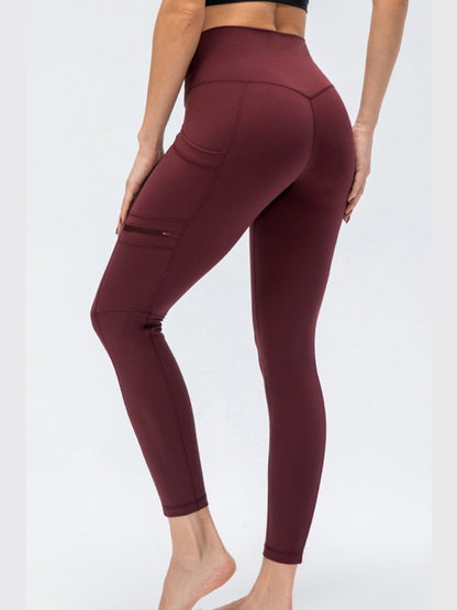 High Waist Exposed Seam Leggings with Zipper Pockets Activewear LoveAdora