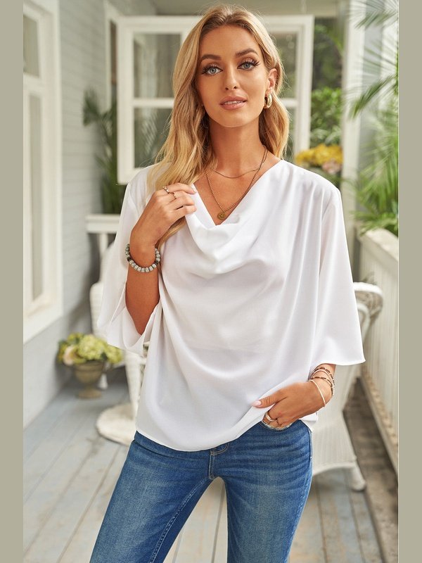 Short Sleeve Draped Blouse Tops LoveAdora