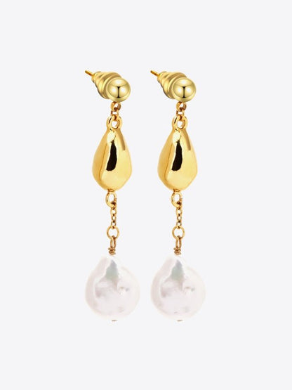 18K Gold-Plated Two-Tone Pearl Drop Earrings Earrings LoveAdora