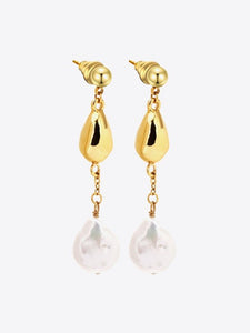 18K Gold-Plated Two-Tone Pearl Drop Earrings Earrings LoveAdora