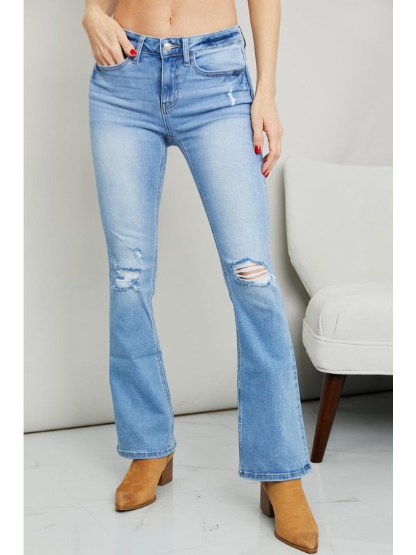 Zenana Distressed Flare Jeans Denim Jeans LoveAdora