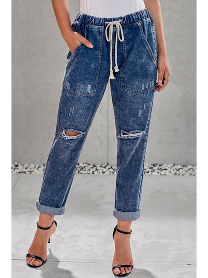 Drawstring Denim Joggers Denim Jeans LoveAdora