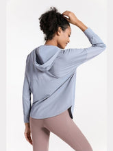 Load image into Gallery viewer, Curved Hem Drawstring Hooded Sports Jacket Activewear LoveAdora