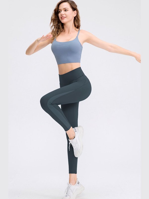 Elastic Waistband Spliced Mesh Yoga Leggings Activewear LoveAdora