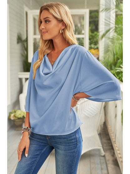 Short Sleeve Draped Blouse Tops LoveAdora