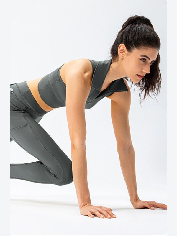 Cropped Collared Yoga Tank Activewear LoveAdora