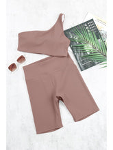 Load image into Gallery viewer, One-shoulder Sports Bra and Biker Shorts Set Activewear LoveAdora