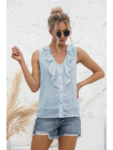 Load image into Gallery viewer, Sleeveless Ruffle Trim Blouse Tops LoveAdora