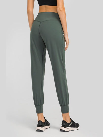 Wide Waistband Slant Pocket Pants Activewear LoveAdora