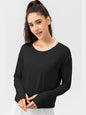 Breathable Round Neck Dropped Shoulder Top Activewear LoveAdora