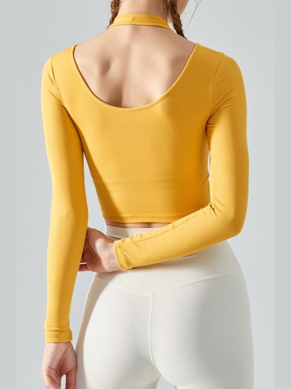 Halter Neck Long Sleeve Cropped Sports Top Activewear LoveAdora