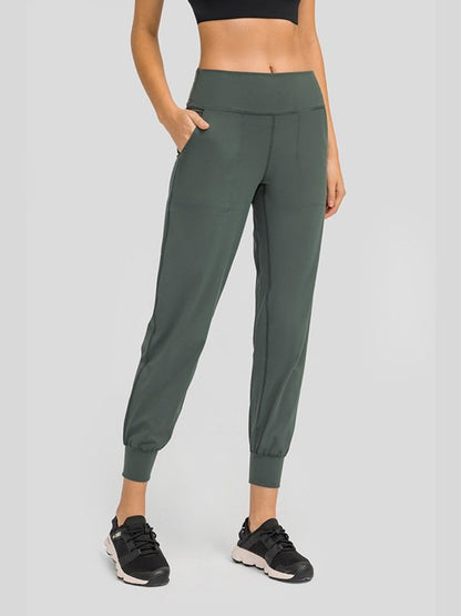 Wide Waistband Slant Pocket Pants Activewear LoveAdora