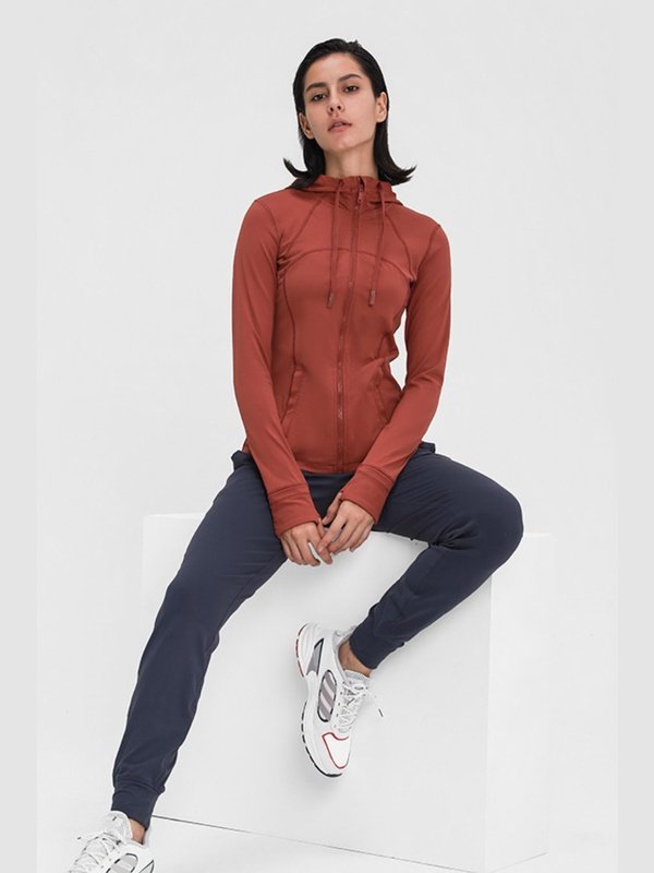 Zip Up Drawstring Detail Hooded Sports Jacket Activewear LoveAdora