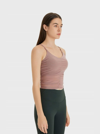 Ruched V-Neck Cropped Sports Cami Activewear LoveAdora