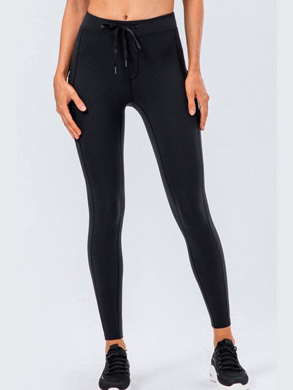 Drawstring Sports Leggings with Side Pockets Activewear LoveAdora