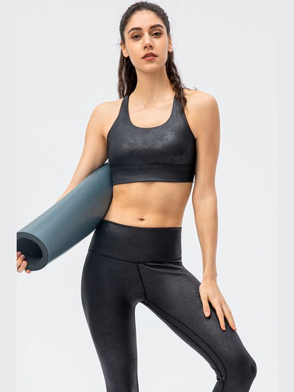 Textured High Waist Yoga Leggings Activewear LoveAdora